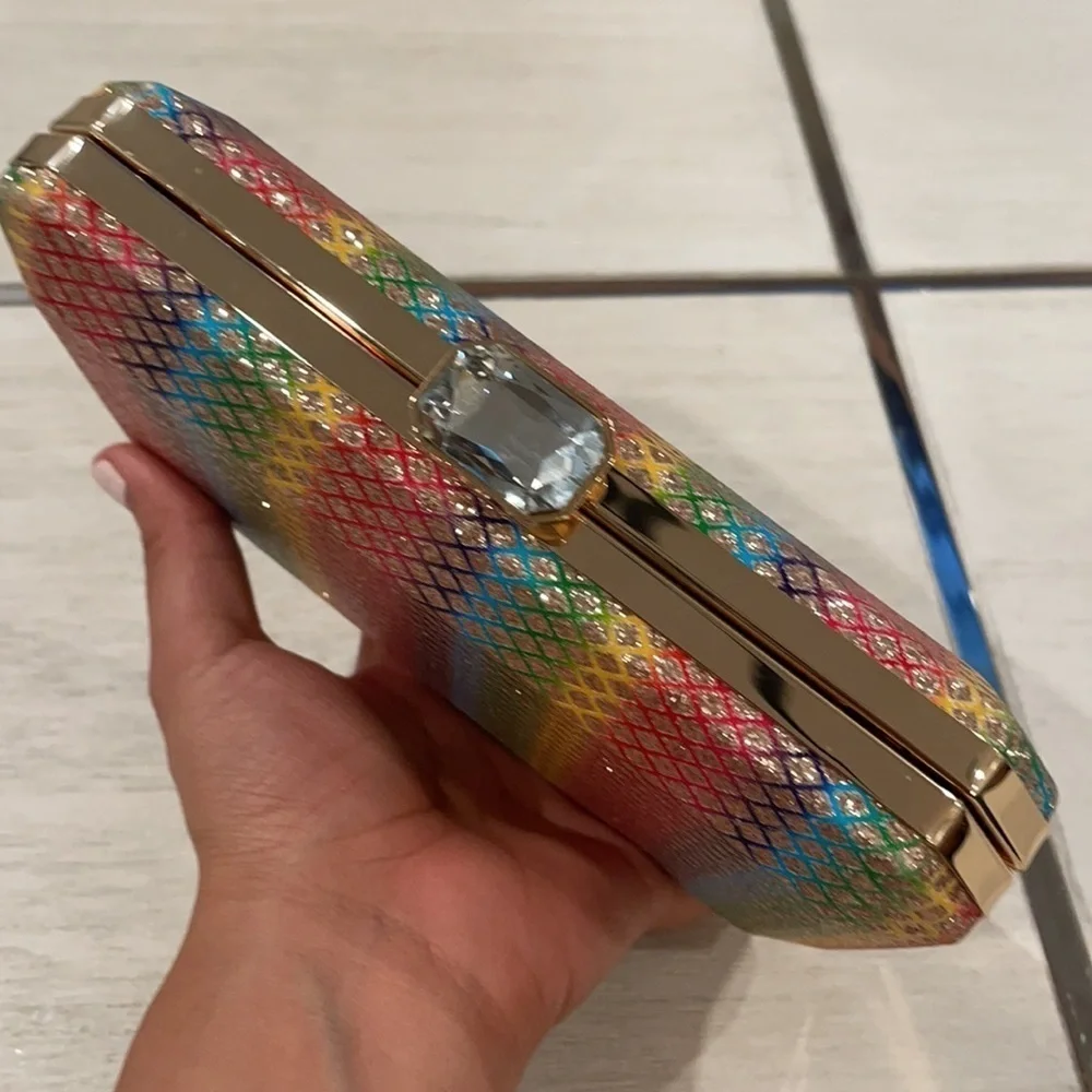 Alessia Rainbow glitter rhinestone clutch purse